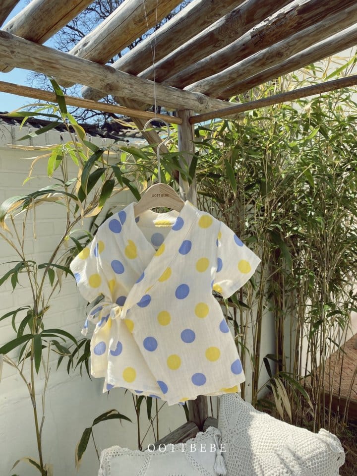 OOTT BEBE - Korean Children Fashion - #Kfashion4kids - Dots Yukata Top Bottom Set - 12