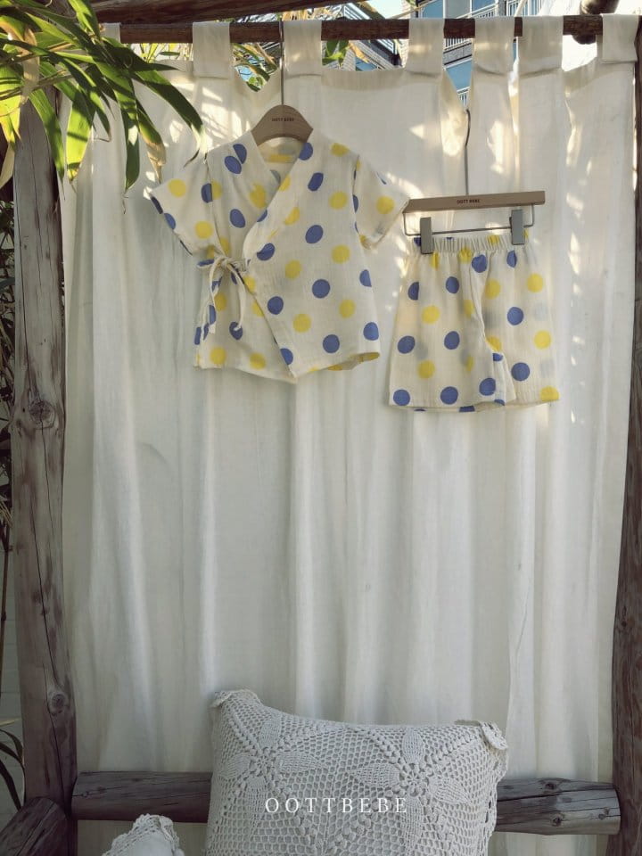 OOTT BEBE - Korean Children Fashion - #Kfashion4kids - Dots Yukata Top Bottom Set - 9