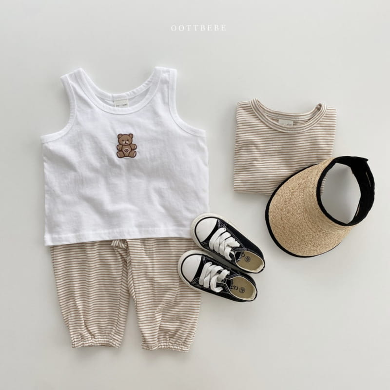 OOTT BEBE - Korean Children Fashion - #Kfashion4kids - Bear Slab Sleeveless+Short Sleeve+Bottom Set - 10