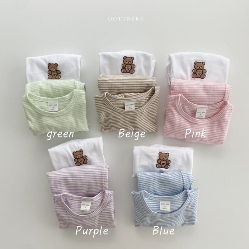 OOTT BEBE - Korean Children Fashion - #Kfashion4kids - Bear Slab Sleeveless+Short Sleeve+Bottom Set - 11