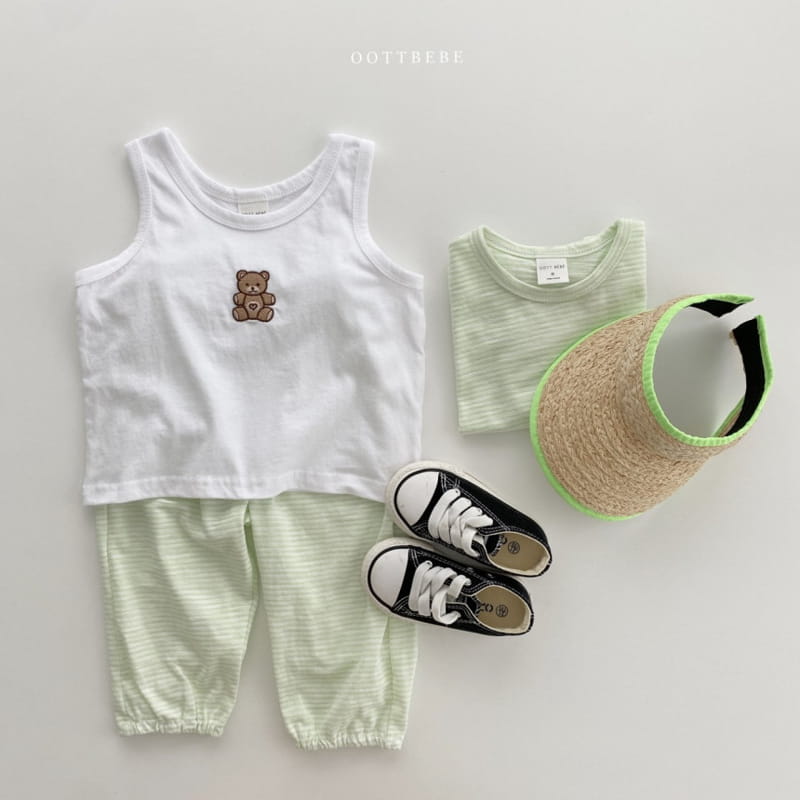 OOTT BEBE - Korean Children Fashion - #Kfashion4kids - Bear Slab Sleeveless+Short Sleeve+Bottom Set - 2