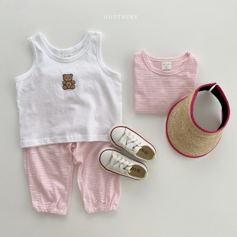 OOTT BEBE - Korean Children Fashion - #Kfashion4kids - Bear Slab Sleeveless+Short Sleeve+Bottom Set - 3