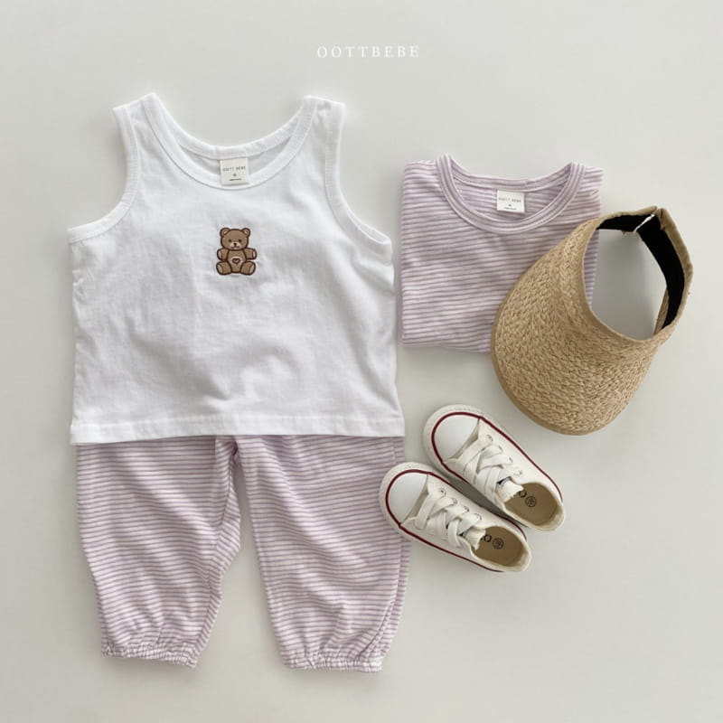 OOTT BEBE - Korean Children Fashion - #Kfashion4kids - Bear Slab Sleeveless+Short Sleeve+Bottom Set - 4