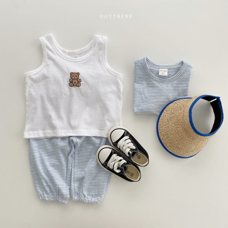 OOTT BEBE - Korean Children Fashion - #Kfashion4kids - Bear Slab Sleeveless+Short Sleeve+Bottom Set - 5