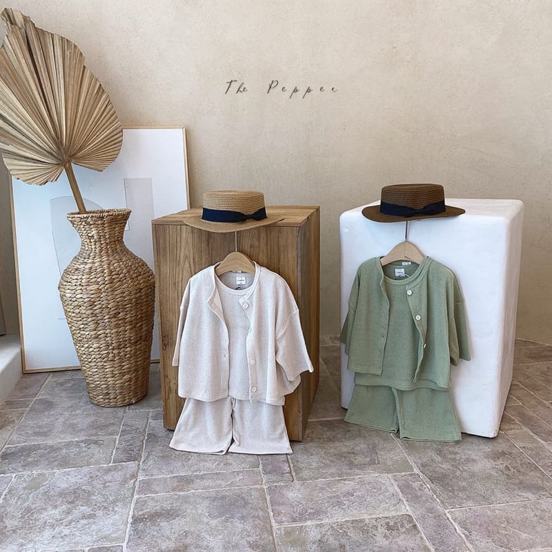 THE PEPPER - Korean Children Fashion - #Kfashion4kids - Knit Cardigan Sleeveless Shorts Set