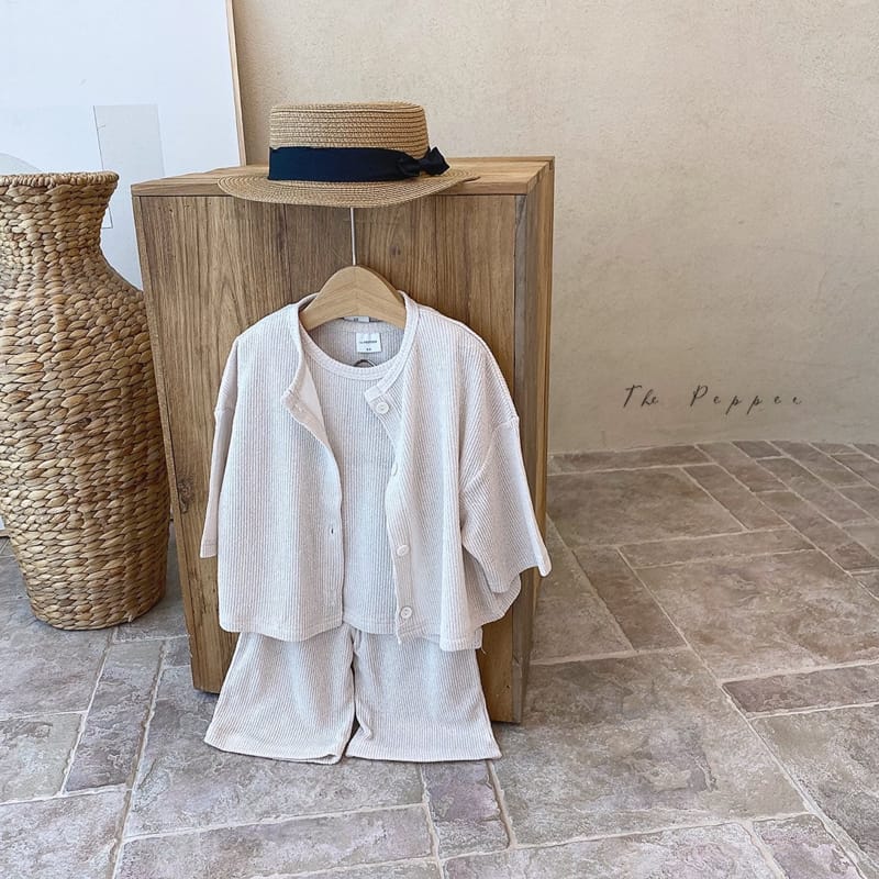THE PEPPER - Korean Children Fashion - #Kfashion4kids - Knit Cardigan Sleeveless Shorts Set - 2