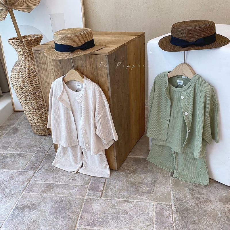 THE PEPPER - Korean Children Fashion - #Kfashion4kids - Knit Cardigan Sleeveless Shorts Set - 3