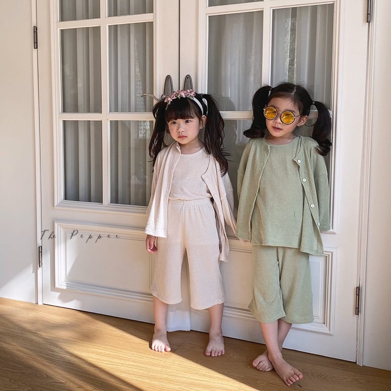 THE PEPPER - Korean Children Fashion - #Kfashion4kids - Knit Cardigan Sleeveless Shorts Set - 5