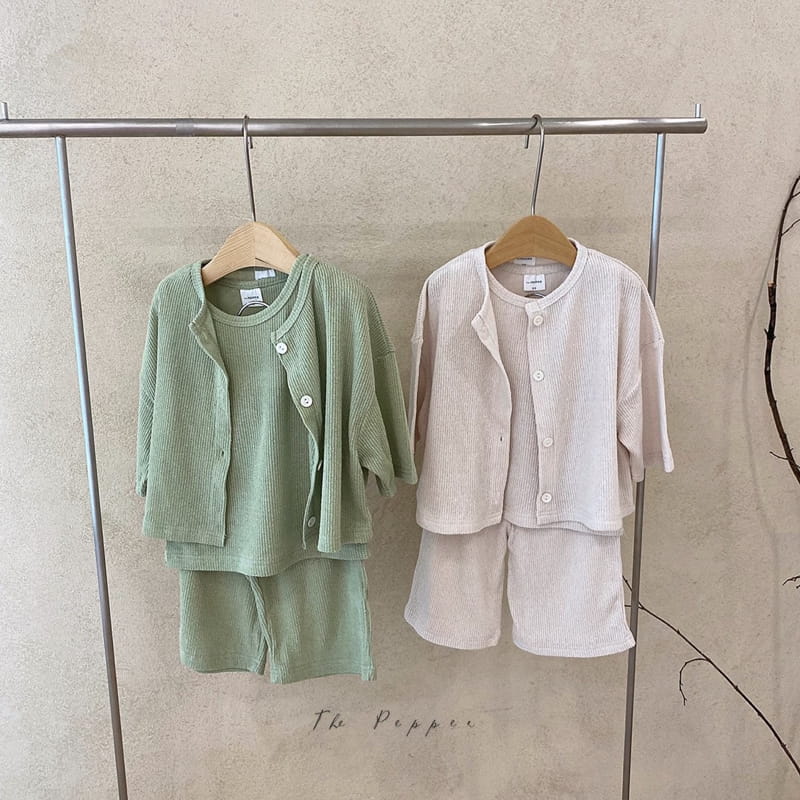 THE PEPPER - Korean Children Fashion - #Kfashion4kids - Knit Cardigan Sleeveless Shorts Set - 6
