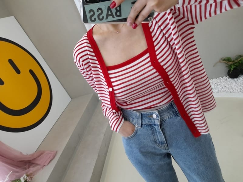 BLEND - Korean Children Fashion - #Kfashion4kids - Marine Stripes Sleeveless Cardigan Set