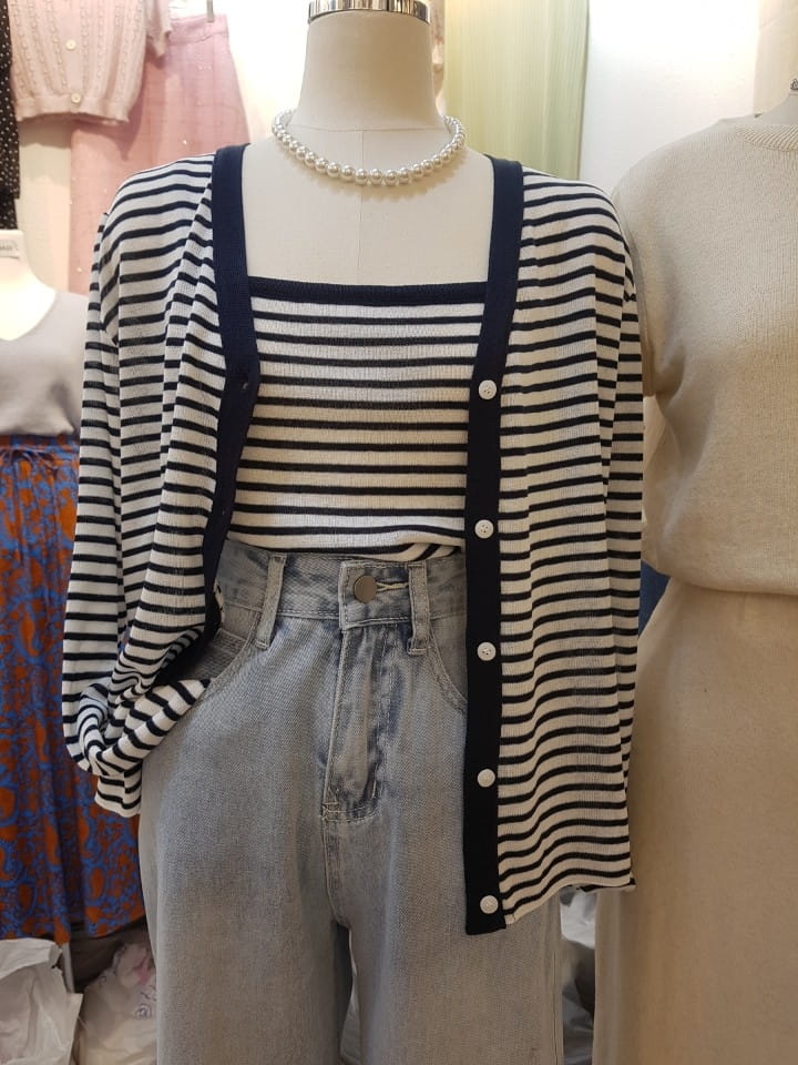 BLEND - Korean Children Fashion - #Kfashion4kids - Marine Stripes Sleeveless Cardigan Set - 5