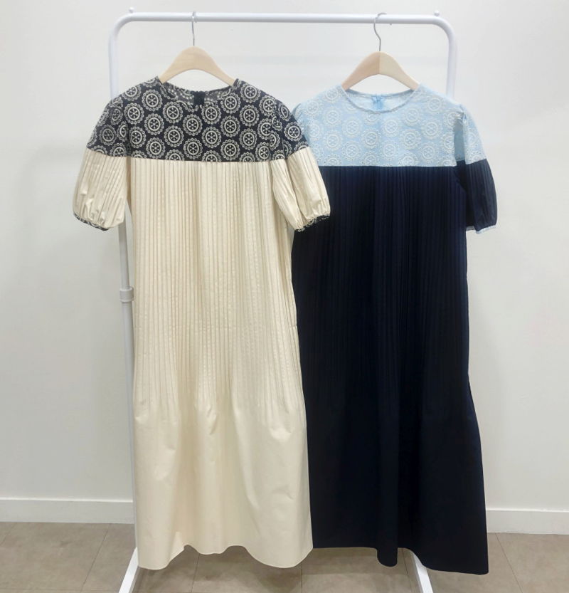 BLOOM - Korean Women Fashion - #Kfashion - Embroidery Pleats One-piece