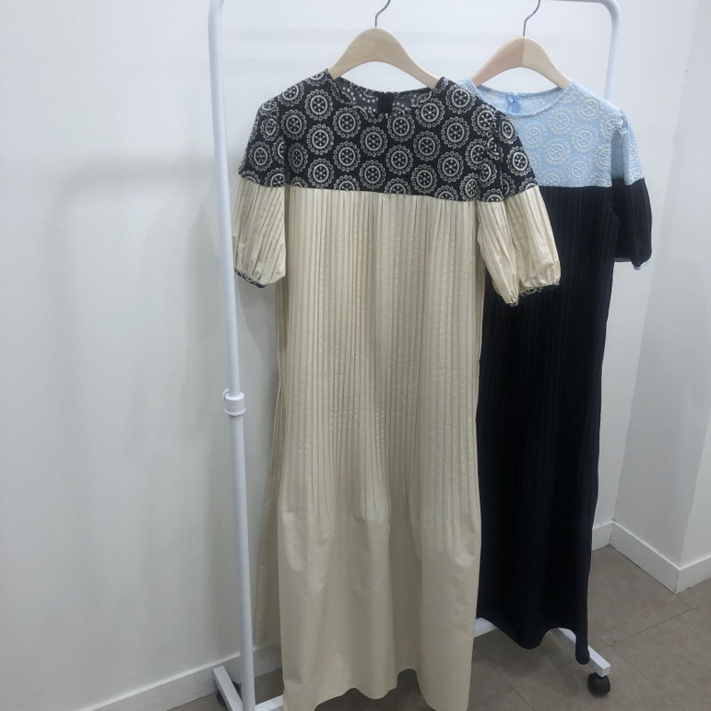 BLOOM - Korean Women Fashion - #Kfashion - Embroidery Pleats One-piece - 3