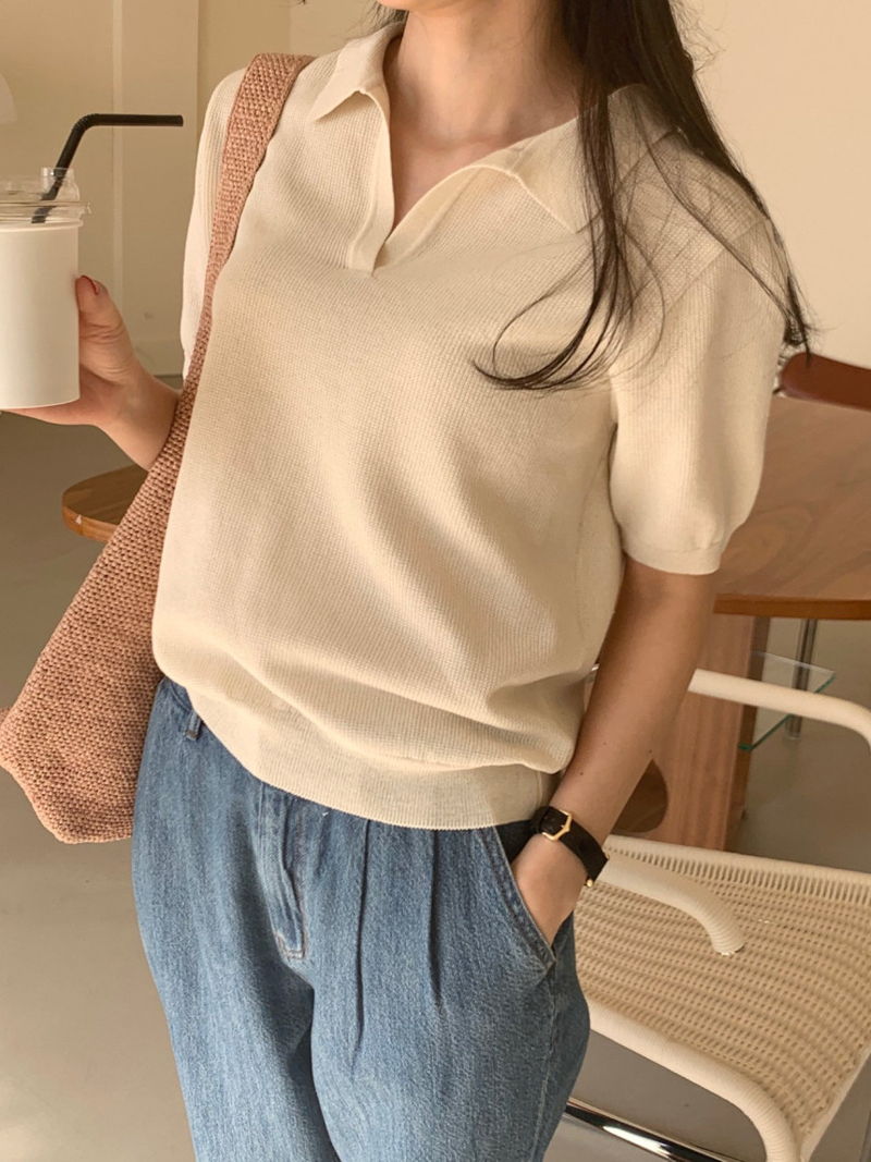 BOWEN - Korean Women Fashion - #Kfashion - Picket Collar Knit Top - 10