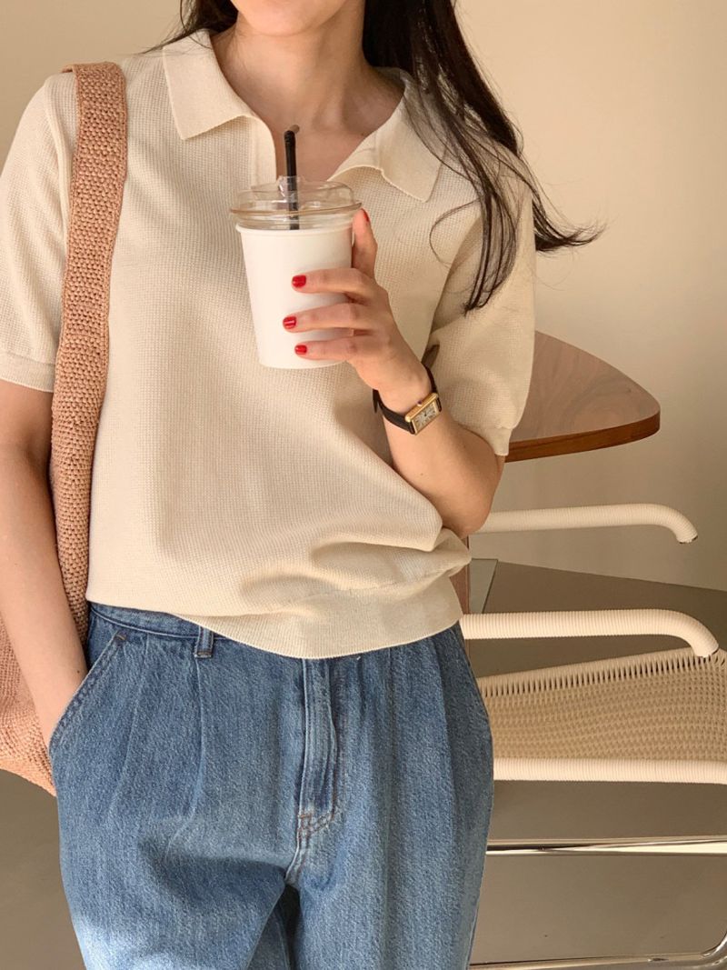 BOWEN - Korean Women Fashion - #Kfashion - Picket Collar Knit Top - 11