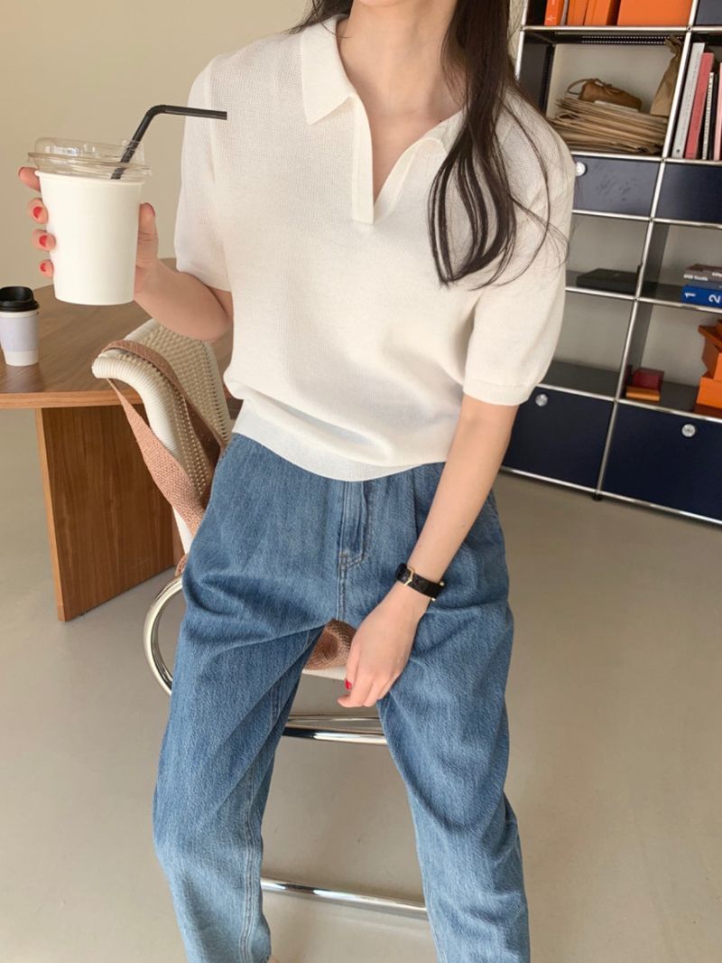 BOWEN - Korean Women Fashion - #Kfashion - Picket Collar Knit Top - 4