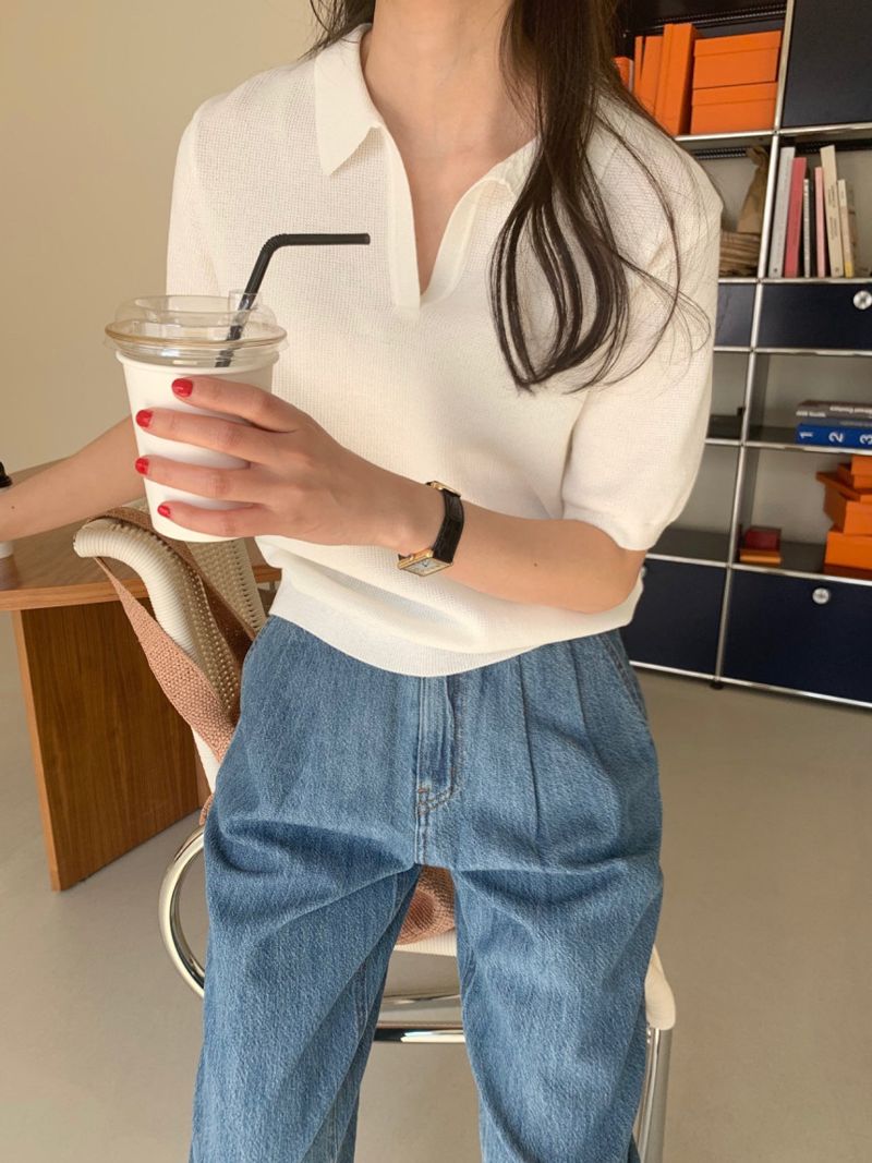 BOWEN - Korean Women Fashion - #Kfashion - Picket Collar Knit Top - 5