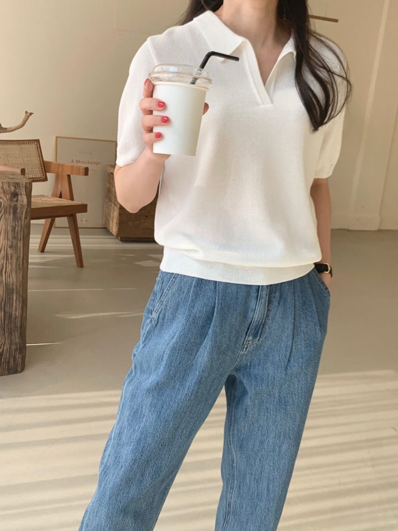 BOWEN - Korean Women Fashion - #Kfashion - Picket Collar Knit Top - 6