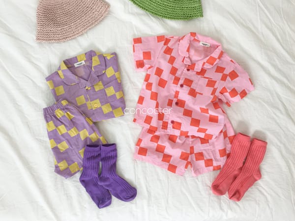 CONCOCTER - Korean Children Fashion - #Kfashion4kids - Cube Latte Top Bottom Set - 2