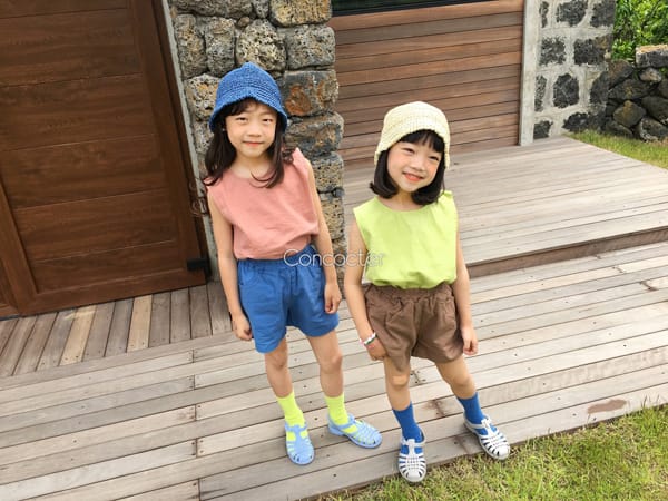 CONCOCTER - Korean Children Fashion - #Kfashion4kids - Simply Linen Sleeveless Top Bottom Set - 3