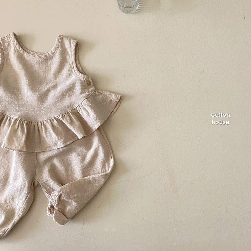 COTTON HOUSE - Korean Children Fashion - #Kfashion4kids - Frill Sleeveless Top Bottom Set