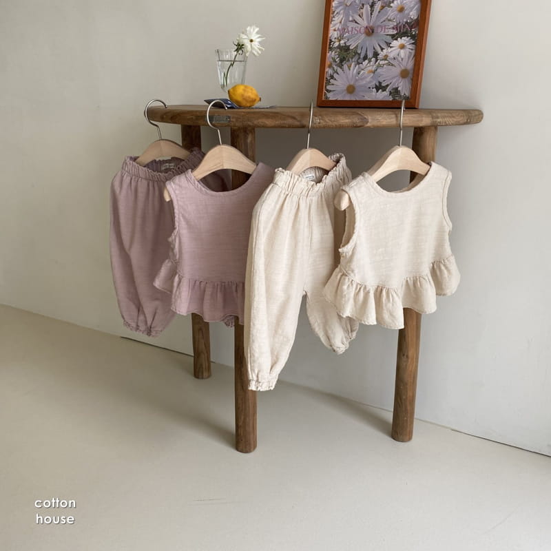 COTTON HOUSE - Korean Children Fashion - #Kfashion4kids - Frill Sleeveless Top Bottom Set - 10