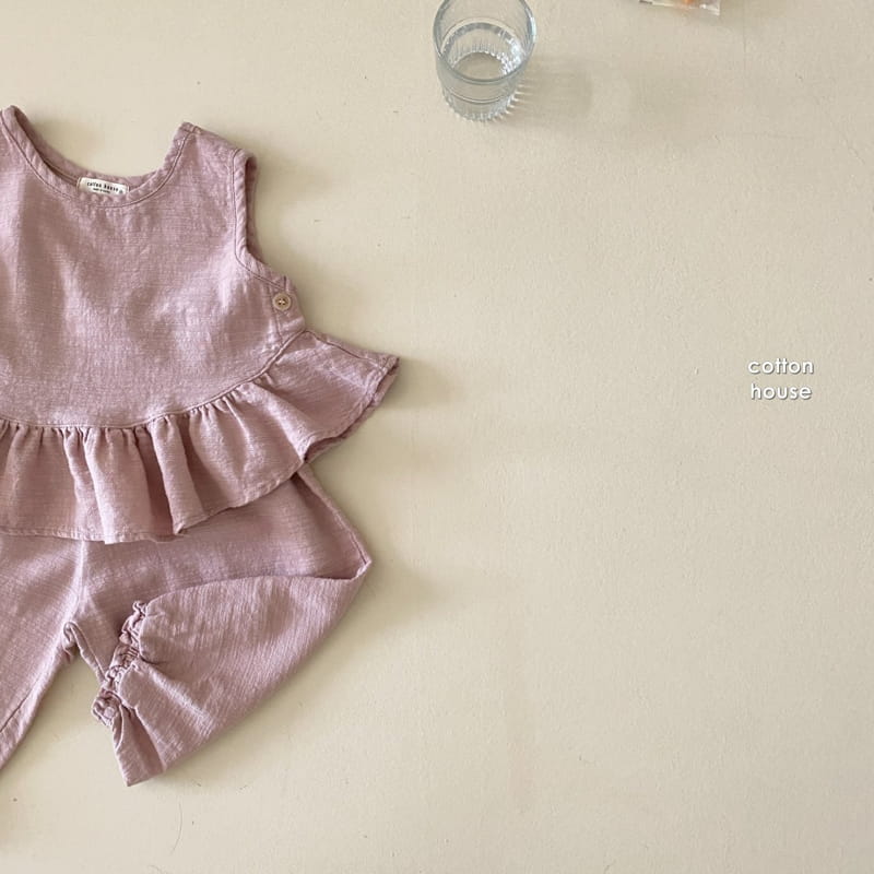 COTTON HOUSE - Korean Children Fashion - #Kfashion4kids - Frill Sleeveless Top Bottom Set - 3