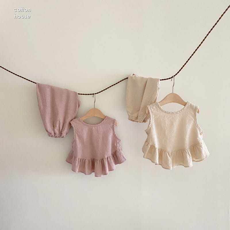 COTTON HOUSE - Korean Children Fashion - #Kfashion4kids - Frill Sleeveless Top Bottom Set - 4