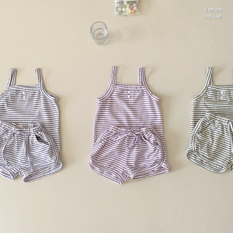 COTTON HOUSE - Korean Children Fashion - #Kfashion4kids - Stripes Sleeveless Bottom Set