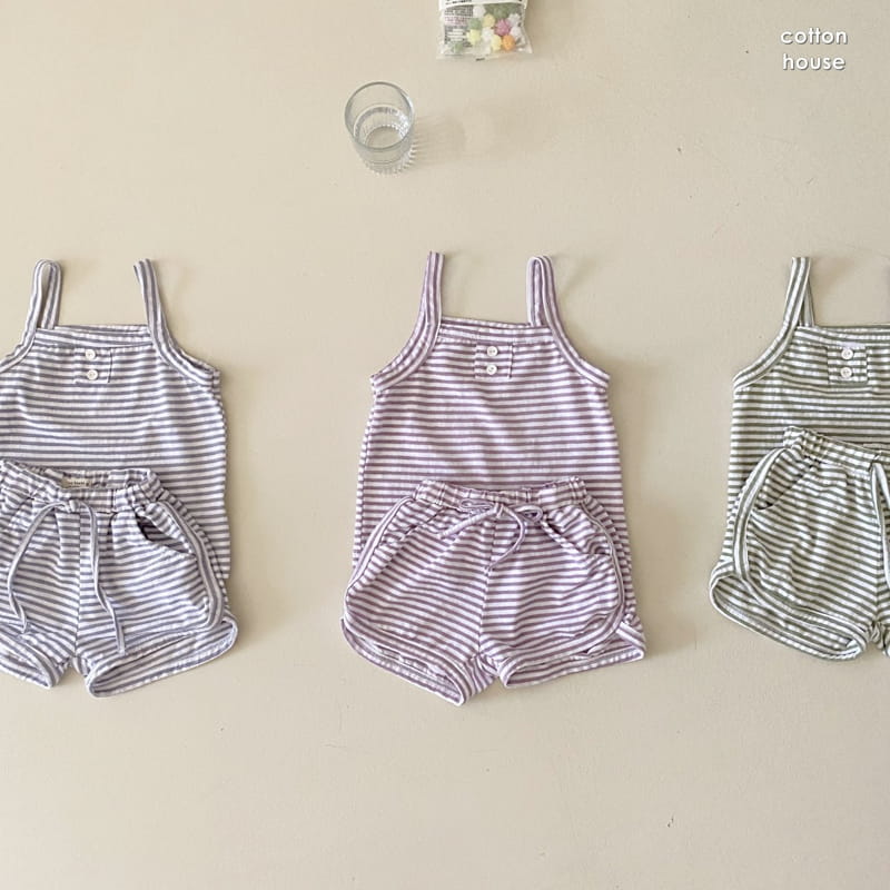 COTTON HOUSE - Korean Children Fashion - #Kfashion4kids - Stripes Sleeveless Bottom Set - 2