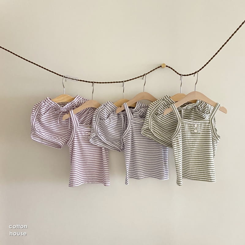 COTTON HOUSE - Korean Children Fashion - #Kfashion4kids - Stripes Sleeveless Bottom Set - 3