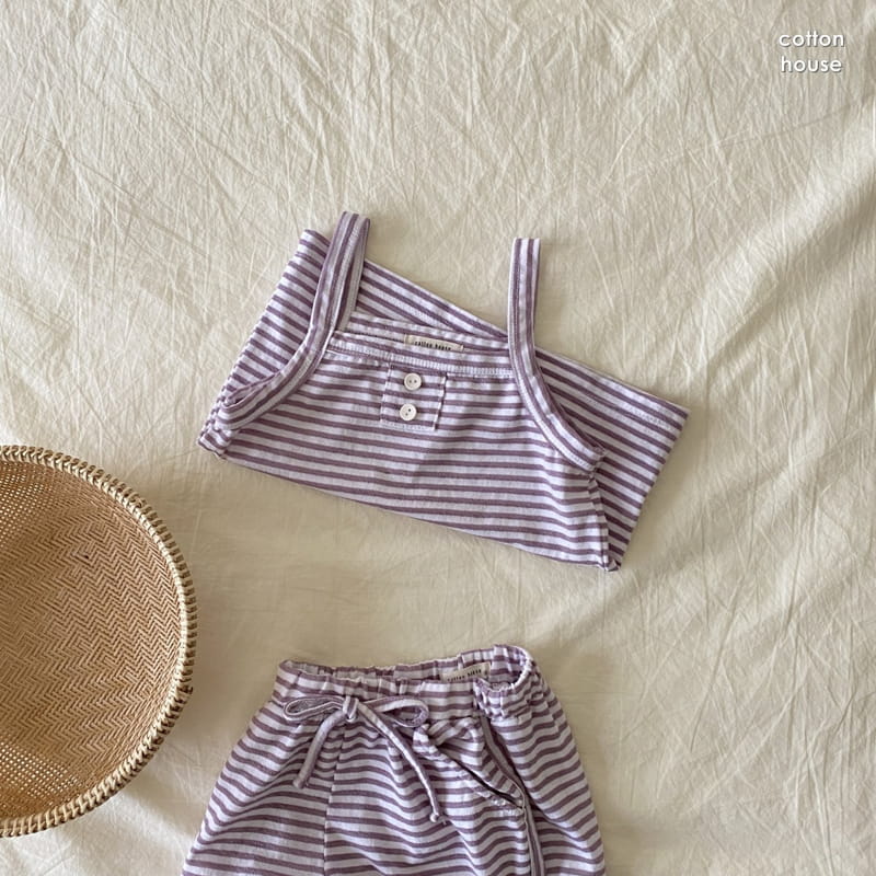 COTTON HOUSE - Korean Children Fashion - #Kfashion4kids - Stripes Sleeveless Bottom Set - 4