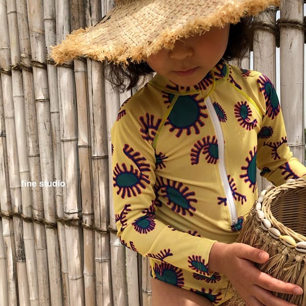 FINE STUDIO - Korean Children Fashion - #Kfashion4kids - Off Swimming Swimwear with Hat