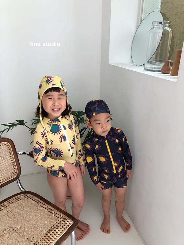 FINE STUDIO - Korean Children Fashion - #Kfashion4kids - Off Swimming Swimwear with Hat - 9