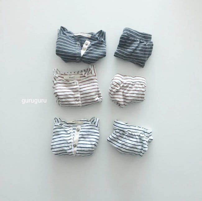 GURU GURU - Korean Children Fashion - #Kfashion4kids - Stripes Top Bottom Set - 5