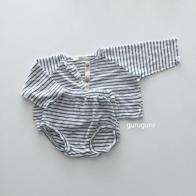 GURU GURU - Korean Children Fashion - #Kfashion4kids - Stripes Top Bottom Set - 9