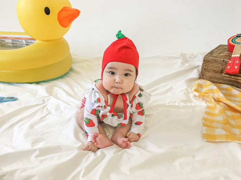 HI BYEBEBE - Korean Children Fashion - #Kfashion4kids - Berry Berry Swimwear with Hat - 6