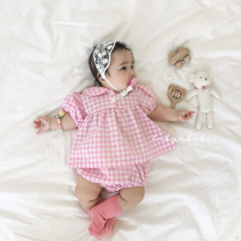 HI BYEBEBE - Korean Children Fashion - #Kfashion4kids - Smile Check Short Sleeves Top Bottom Set - 11