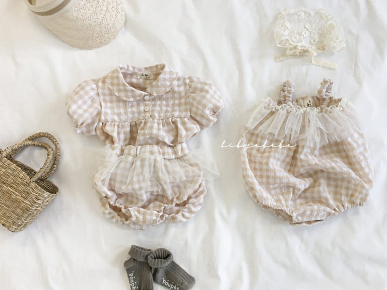HI BYEBEBE - Korean Children Fashion - #Kfashion4kids - Smile Check Short Sleeves Top Bottom Set - 7