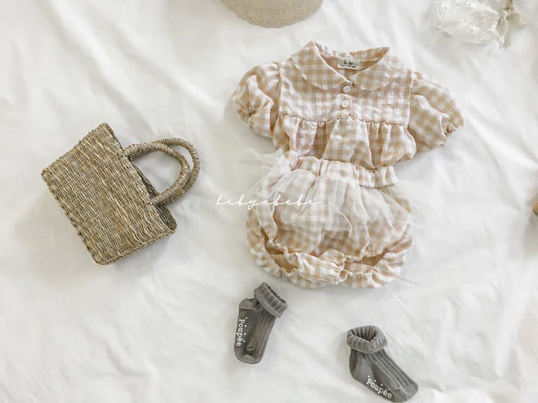 HI BYEBEBE - Korean Children Fashion - #Kfashion4kids - Smile Check Short Sleeves Top Bottom Set - 8