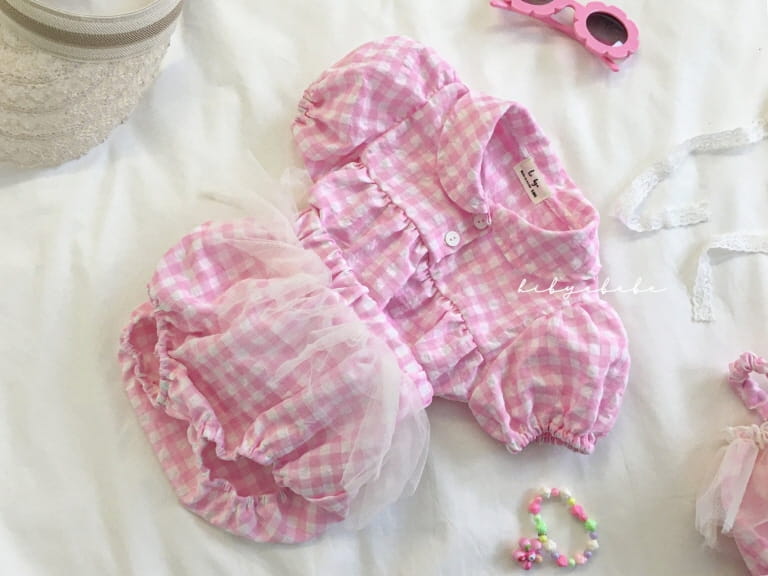 HI BYEBEBE - Korean Children Fashion - #Kfashion4kids - Smile Check Short Sleeves Top Bottom Set - 9