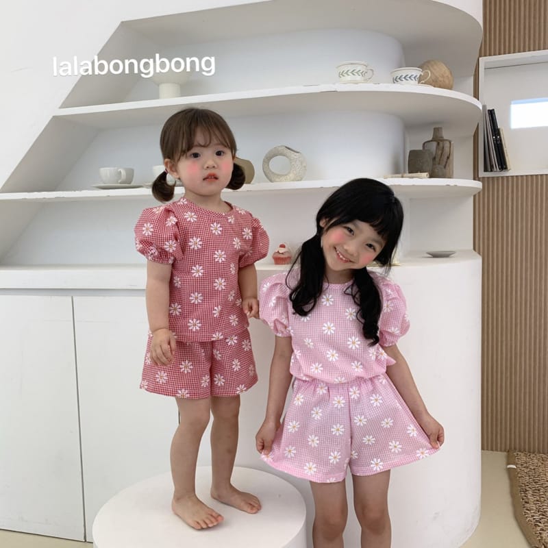 LALABONGBONG - Korean Children Fashion - #Kfashion4kids - Jijimi Flower Top Bottom Set - 2