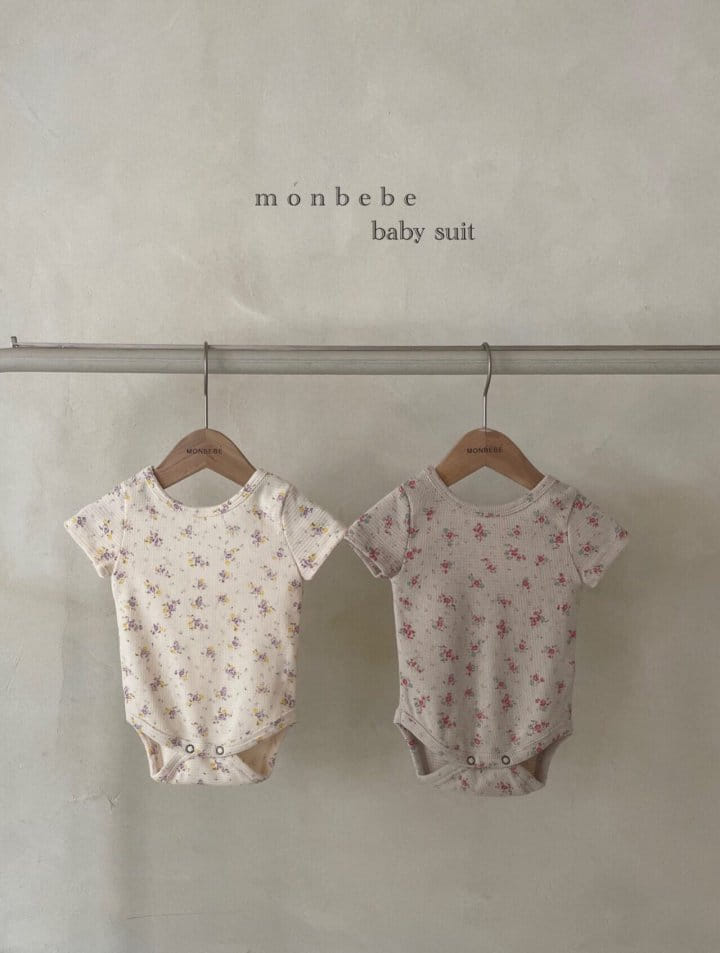 MONBEBE - Korean Children Fashion - #Kfashion4kids - Small Flower Waffle Bodysuit