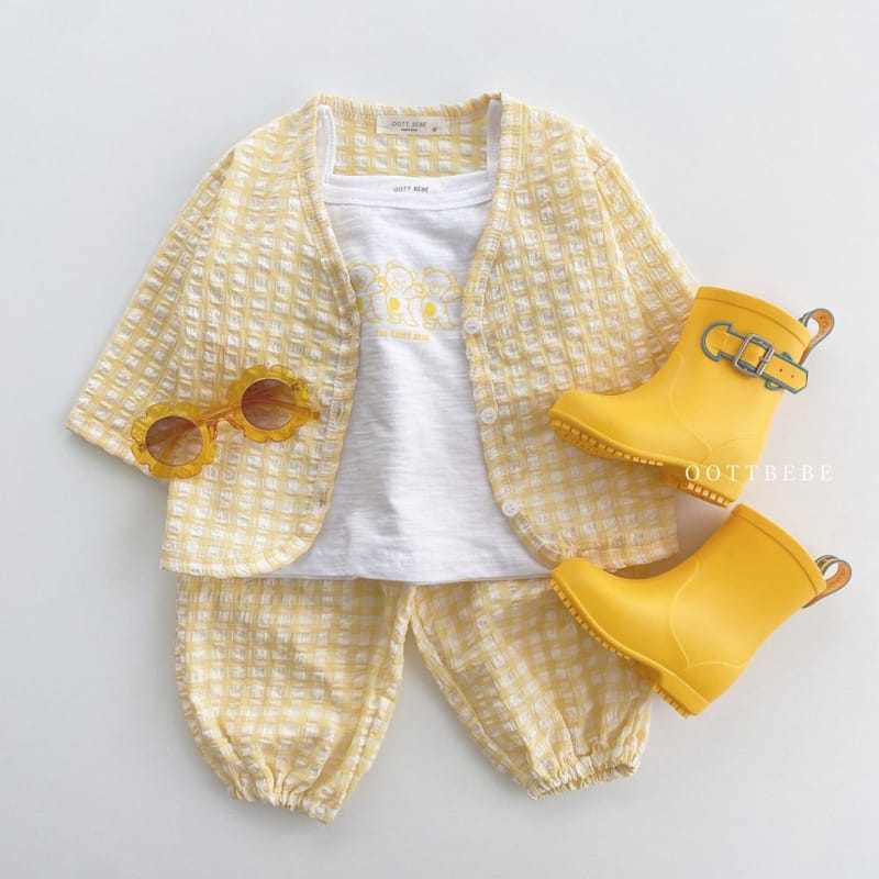 OOTT BEBE - Korean Children Fashion - #Kfashion4kids - Jelly Jijimi Cardigan Sleeveless Bottom Set - 2