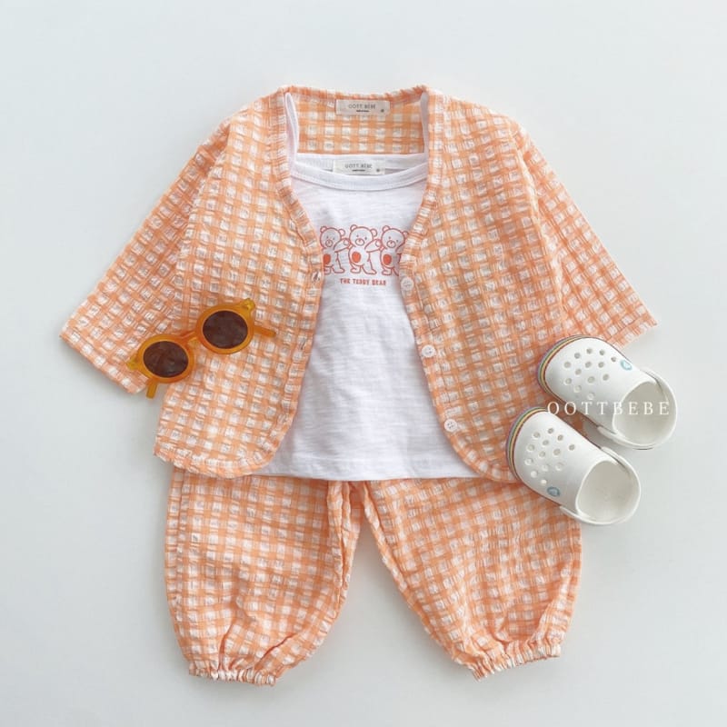 OOTT BEBE - Korean Children Fashion - #Kfashion4kids - Jelly Jijimi Cardigan Sleeveless Bottom Set - 3