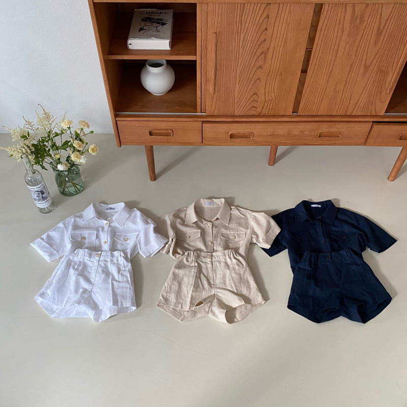 OUR - Korean Children Fashion - #Kfashion4kids - Le Mer Linen Top Bottom Set - 2