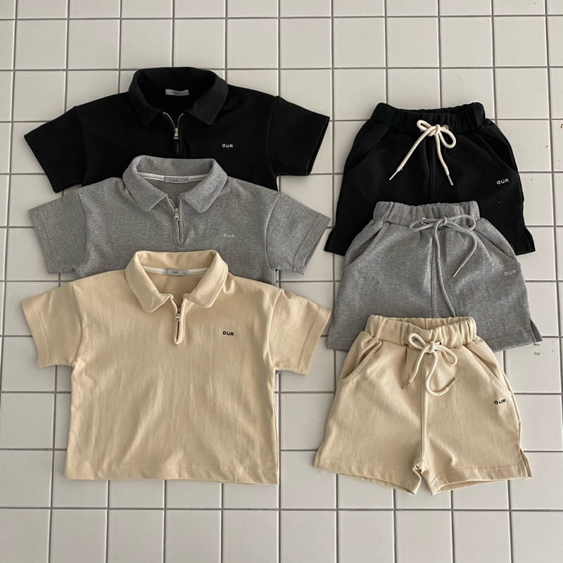 OUR - Korean Children Fashion - #Kfashion4kids - Zipper Collar Top Bottom Set - 2