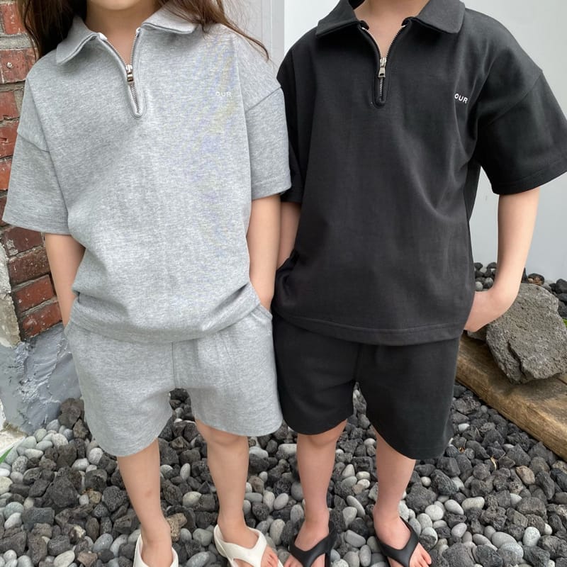 OUR - Korean Children Fashion - #Kfashion4kids - Zipper Collar Top Bottom Set - 3