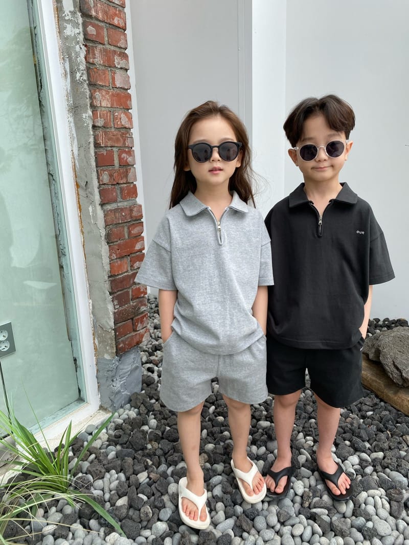 OUR - Korean Children Fashion - #Kfashion4kids - Zipper Collar Top Bottom Set - 4
