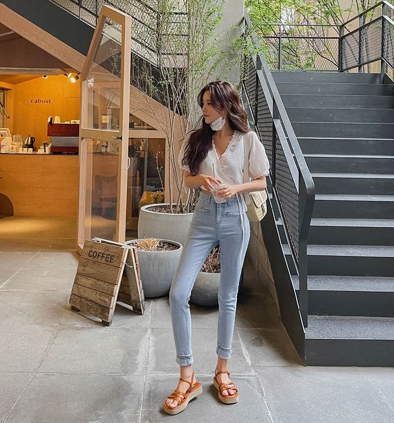PERMIL - Korean Children Fashion - #Kfashion4kids - Pocket Light Blue Skinny Jeans